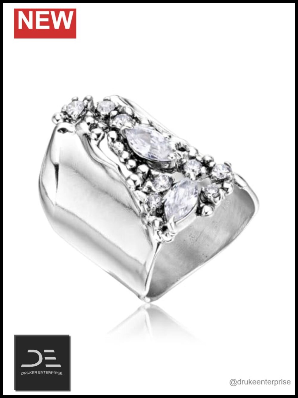 925 Sterling Silver Shield CZ Ring - Vintage Statement Ring for Women - Size 7
